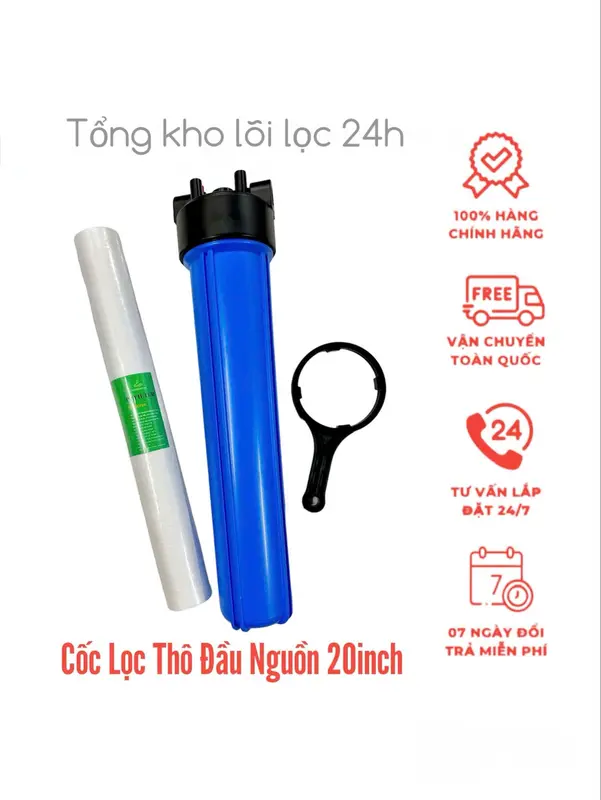 Cốc Lọc Thô Đầu Nguồn 20inch Ren 21 - Loại Bỏ Bùn Đất Rỉ Sét - Lọc Chặn Đầu Nguồn Sử Dụng Phù Hợp Các Hộ Gia Đình (chưa ốc) 0