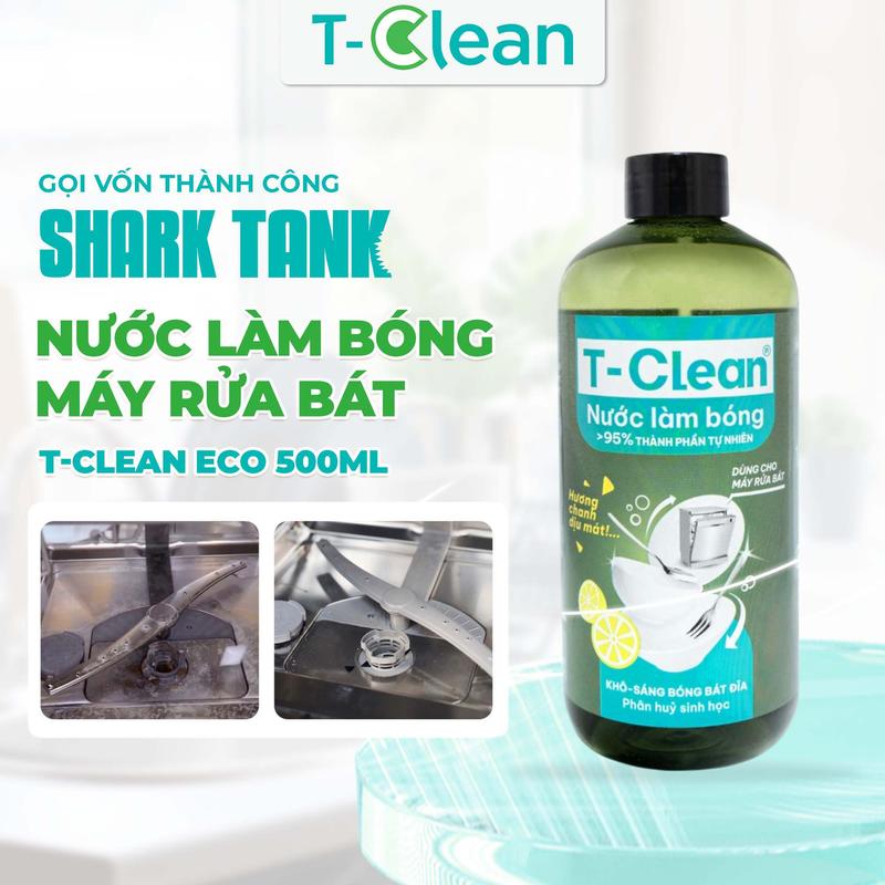 Nước Làm Bóng Máy Rửa Chén Bát T-Clean Eco 500ml - Tăng Độ Sáng Bóng Khô Nhanh Không Chất Độc Hại An Toàn Cho Gia Đình