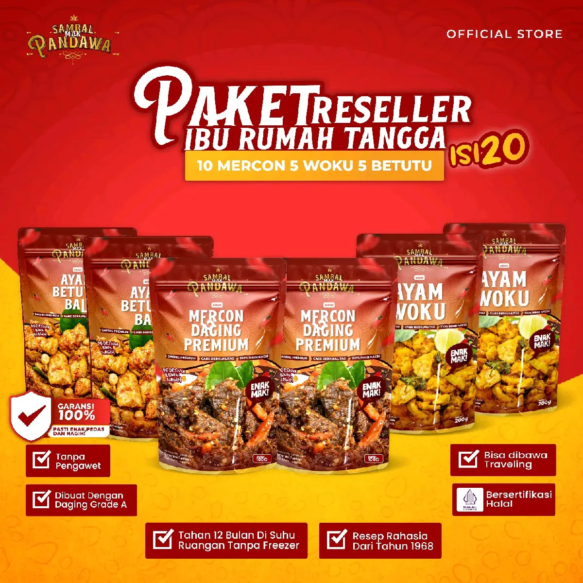 Paket Reseller Ibu Rumah Tangga Isi 20-Sambal Mak Pandawa