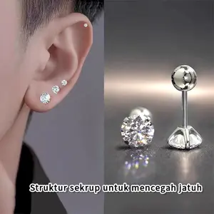 1 Pcs Anting Mini Stainless Steel Tulang Rawan Tragus Mode Kristal Anting Zirkon Simple Penjualan Panas Mode 3mm - 5mm