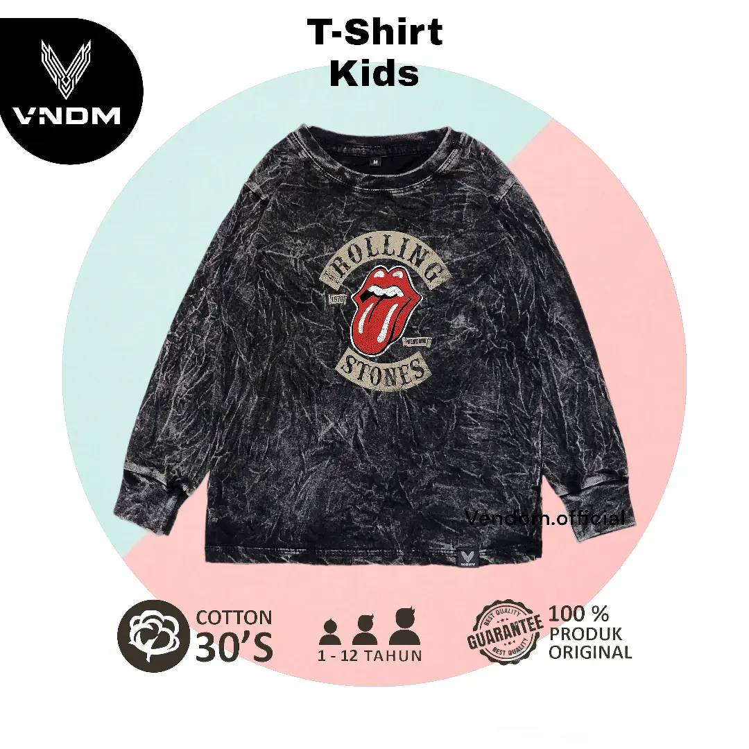 Vendom Kids Baju Kaos Anak Washet LakiLaki / Perempuan Unisex Umur 1-12 Tahun Bahan Cotton 30S Lengan Panjang Laki-Laki