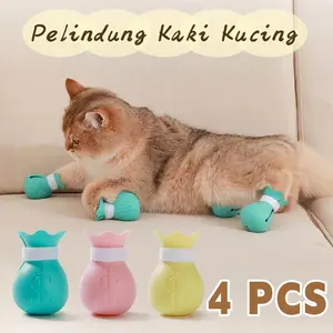 4 PCS Pelindung Kaki Kucing, Sepatu Silikon Untuk Perawatan Dan Mandi Kucing/Sepatu Bot Yang Dapat Disesuaikan