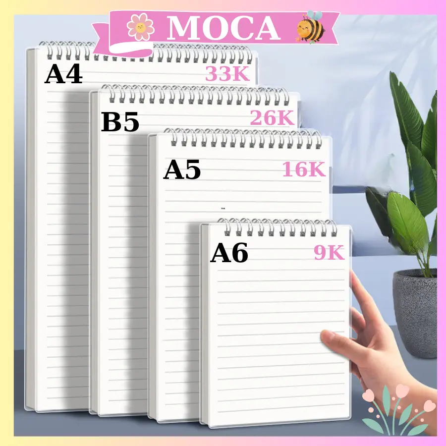 Sổ Lò Xo Basic A6 A5 B5 A4 160 Trang Kẻ Caro/Ngang/Trơn/Dot Bìa Trong Suốt Vở Tập Note Kép MOCA 1K đồdùn g