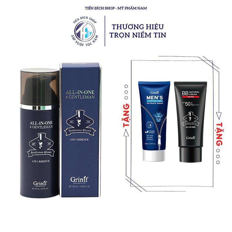 1 TẶNG 1 Kem dưỡng trắng da dưỡng ẩm 4N1 cho nam giới GRINIF All In One 4 Gentleman 120ml và 50ml cao cấp Hàn Quốc + Tặng kem nền che khuyết điểm nam Grinif BB Cream 50ml HOẶC Dung dịch vệ sinh nam Grinif Men's Premium Intimate Wash 80ml Serum