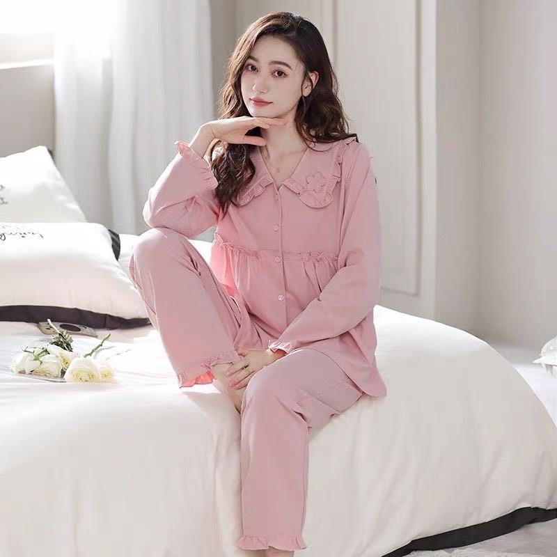 Product Introduction of Bộ bầu và sau sinh DUNGDOOP dài tay , cổ lá sen thêu bông có khoá kéo hai bên cho con bú, đồ bầu mặc nhà cotton mềm MB012 0
