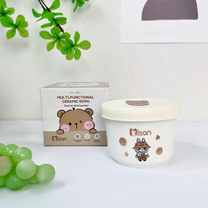 Chén/Hũ Sứ Đựng Đồ Ăn Dặm Nắp Silicon Cho Bé, Thể Tích 250ml, Bát Sứ Ăn Dặm In Hình Họa Tiết Siêu Yêu 4