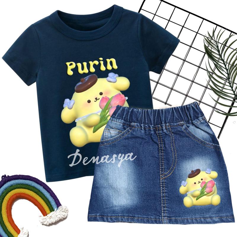 SETELAN ANAK PEREMPUAN / SETELAN ROK JEANS ANAK MOTIF CINNAMOROLL / ROK KUROMI 1-8 TAHUN 1