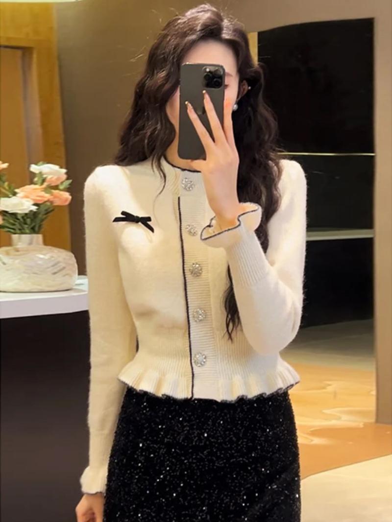 Product Introduction of Áo Cardigan Dệt Kim, Màu Đỏ, Dài Tay, Dành Cho Nữ, Mùa Thu Và Mùa Đông, Cao Cấp, Xếp Nhún, Khâu Ngắn, Cỡ Nhỏ Áo Trên 3