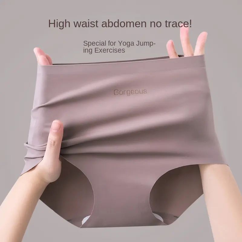 Seamless Underwear Ice Silk Yoga Fitness Women's Breathable 7A Antibacterial Crotch Hip-Free Girls High Waist Waist Exercise New