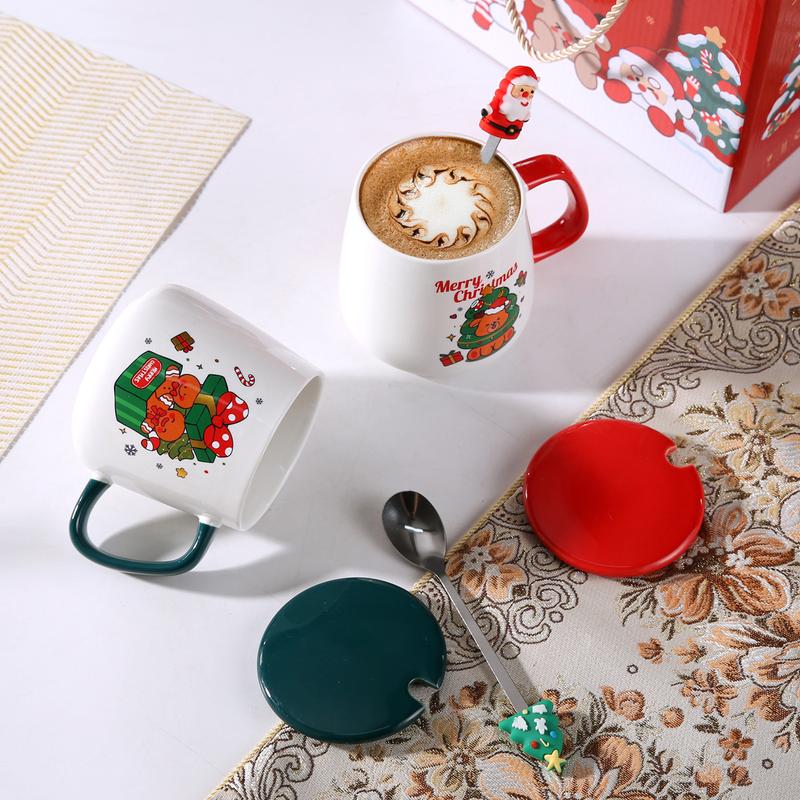 Product Introduction of Christmas Gift Santa Claus Mug with Cover Spoon Good-looking Ceramic Cup Practical Gift travel  water Drinkware Tumbler Reusable Washable Coffee Drink Reuse Drinkware Tumbler 21
