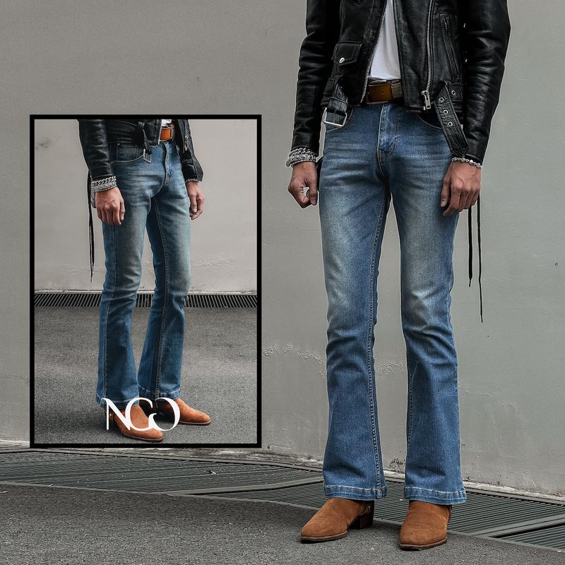 NGO Quần jeans nam Ống Loe vải dày dặn Xanh Sáng - Light Blue Flare Jeans