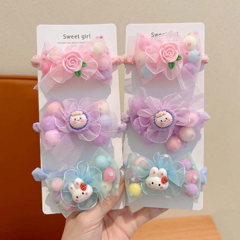 Bộ Dây Buộc Tóc Nơ Ren Hoạt Hình, Dành Cho Bé Gái Ngọt Ngào, Dây Buộc Tóc Đuôi Ngựa Trẻ Em, Dây Cao Su 2