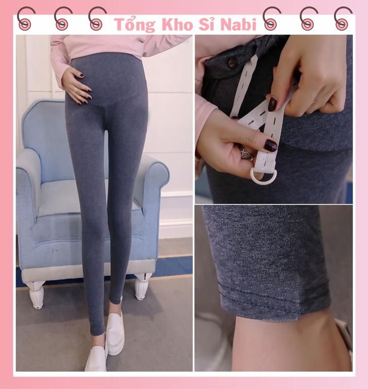 Quần bầu Dài legging cạp Cao chất cotton co giãn 4 chiều có chun chỉnh bụng Dài - Cạp Cao