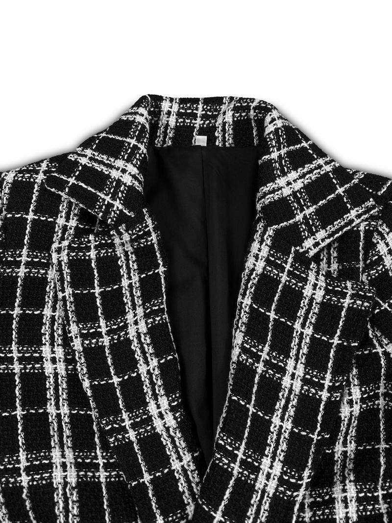 Product Introduction of Women's Plaid Print Button Front Belted Coat, Elegant Long Sleeve Lapel Neck Outerwear for Fall & Winter, Ladies Clothes for Daily Wear 3