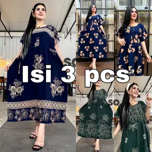 DASTER JUMBO PAKET HEMAT 100rb DAPAT 3 PCS Bunga Musim dingin Busui Kancing Rayon Tebal Bumil Tidur Dress