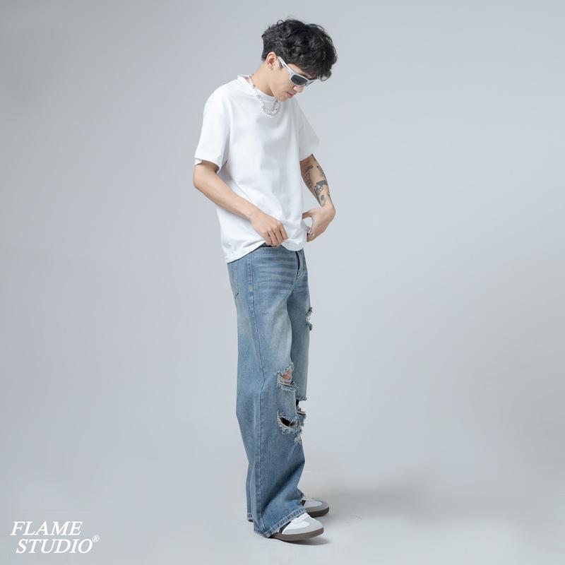 " RIPPED BLUE “ BAGGY DENIM - QUẦN BAGGY NAM MÀU XANH RÁCH Menswear jeans  suong 6