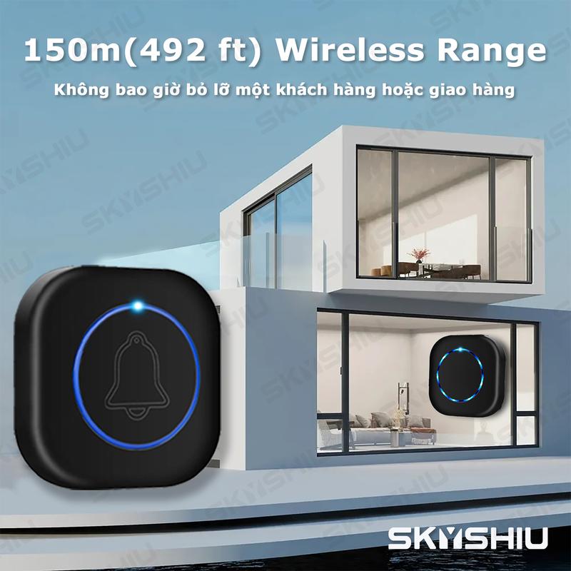 SKYSHIU Chuông cửa thông minh không dây chống nước Nút bấm Chuông cửa điện gia đình có đèn LED