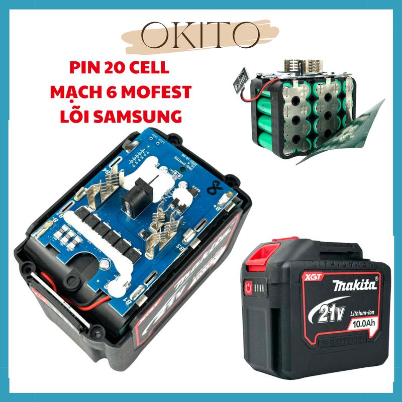 Pin 20 cell Makita, mạch 6 mofest chống ngắt tải, dung lượng cao, chân pin phổ thông, có đèn led báo pin, dùng được cho cả máy makita chính hãng