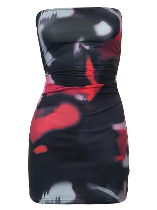 Women's Tie Dye Print Ruched Tube Dress, Fashionable Sundress, Sleeveless Strapless Bodycon Mini Dress for Daily Outdoor Club Wear, Ladies Dress for Spring, Chic Style Outfit, Womenswear 8
