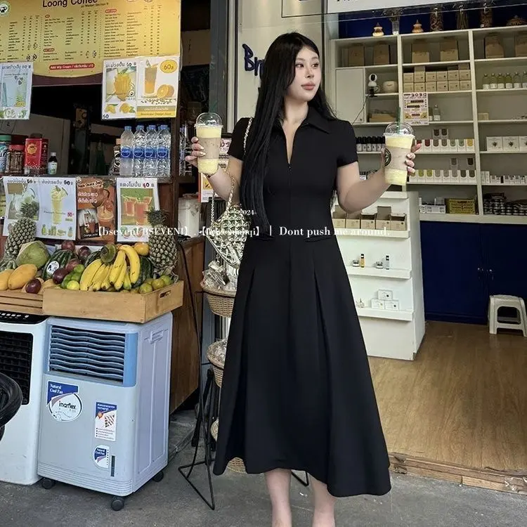2025 New plus size summer dresses Black Pink Slimming style