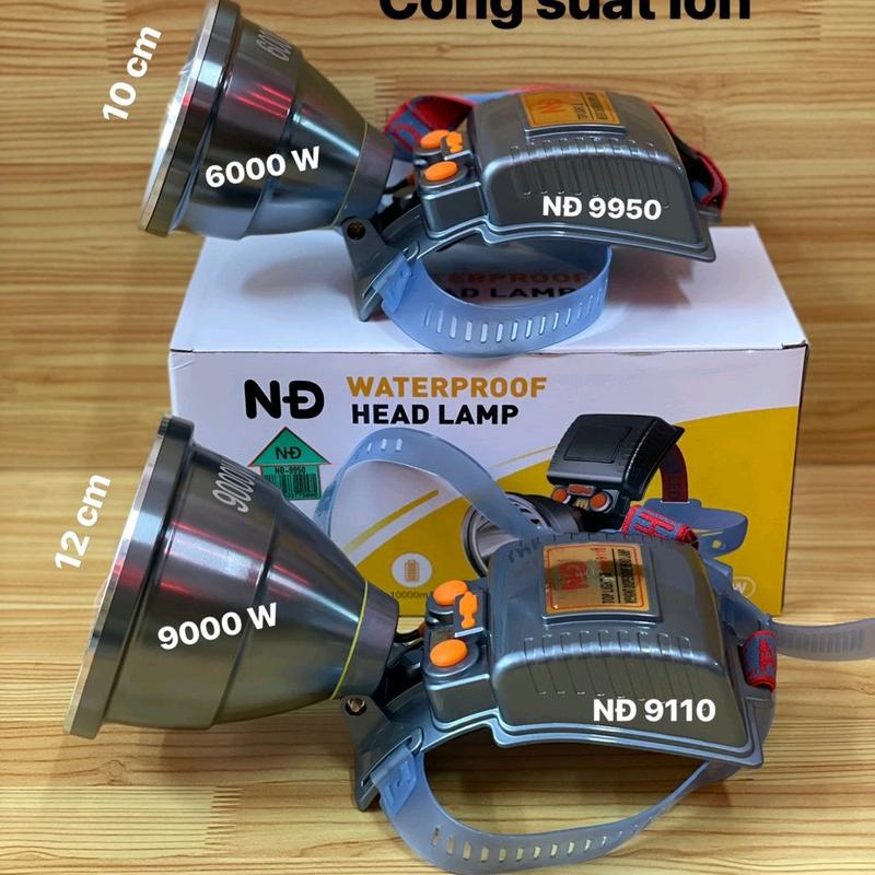 Đèn đội đầu pin trâu led siêu sáng chống nước phân loại NĐ 9950 6000W NĐ 9110 9000W