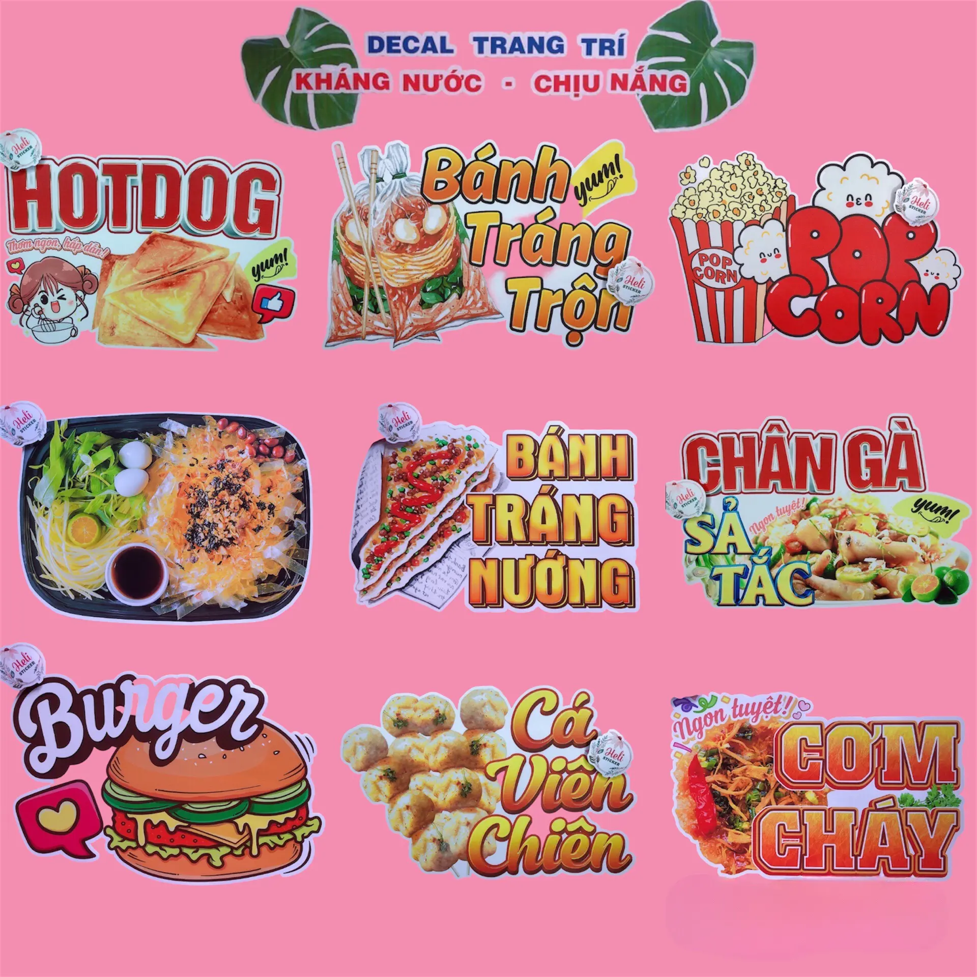 Decal Trang Trí Cá Viên Chiên, Bánh Tráng, Popcorn, Cơm Cháy, Cơm Gà ...