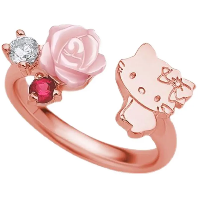 Nhẫn Hoạt Hình Hello Kitty, Nhẫn Cô Gái Hoa Hồng 1