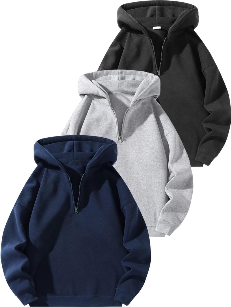 Product Introduction of Men's Solid Zip Up Hoodie, Casual Loose Long Sleeve Hooded Sweatshirt for Daily Wear, Men's Clothes for All Seasons, Hoodies for Men 1