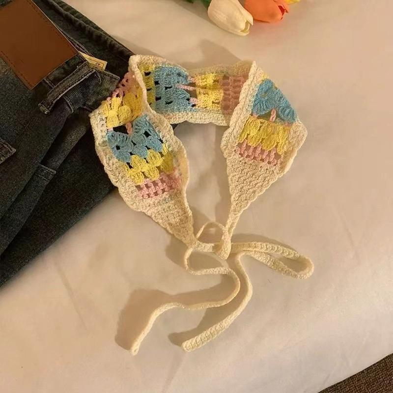 Colorful Ethnic Style Triangular Headscarf Colorful Dopamine Sweet Hair Bands Knitted Bandanas for Women Girls 4