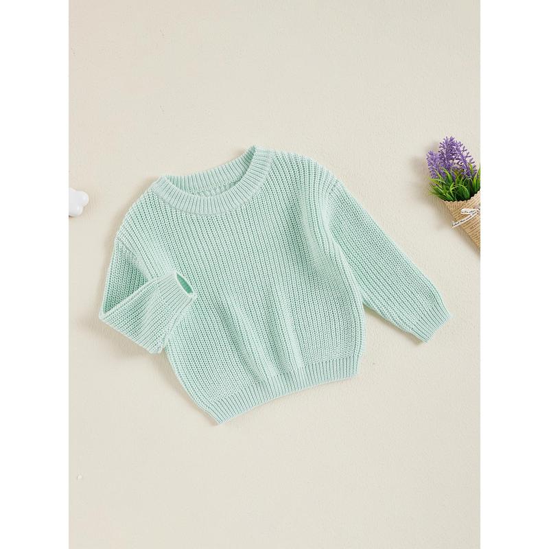 Product Introduction of Little Boy Girl Knit Sweater Solid Color Crew Neck Long Sleeve Pullover Tops for Fall Winter Causal Sweater 41