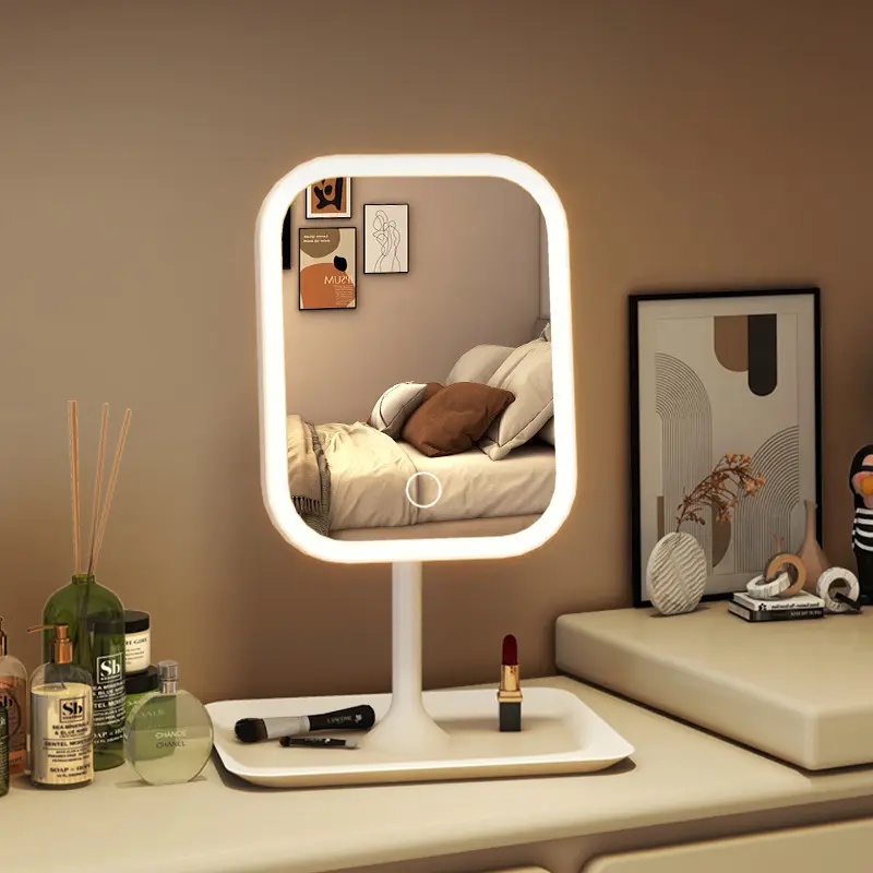 Three-Color Fill Light Smart LED Makeup Mirror Rotatable Adjustable Makeup Mirror with Light for Students Dormitory Desktop Portable Vanity Mirror Home Makeup Mirror