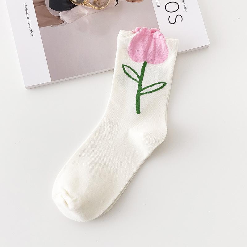 Product Introduction of Japanese Sweet Tulip Lovely Three-Dimensional Flowers Autumn Winter Socks South Korean Instagram Trend Literary Long Socks Woman Spring Womenswear 9