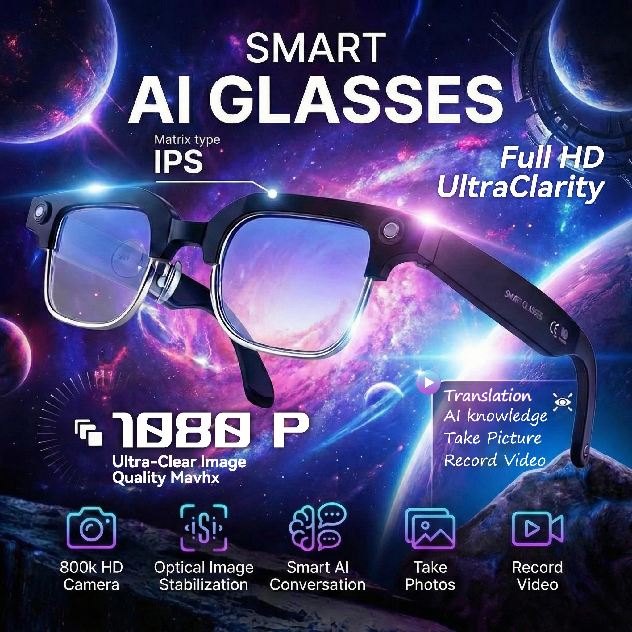 New 1200P HD Smart Glasses With 800W Ultra Wide Camera Video Recording 4GB AI Photo Recognition Bluetooth Call Translation Voice - Image 2
