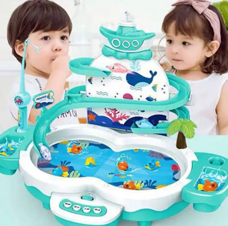 Bộ Đồ Chơi Câu Cá Cầu Trượt Vui Nhộn, Mô Hình Thác Nước Có Đèn Có Nhạc Cho Bé
