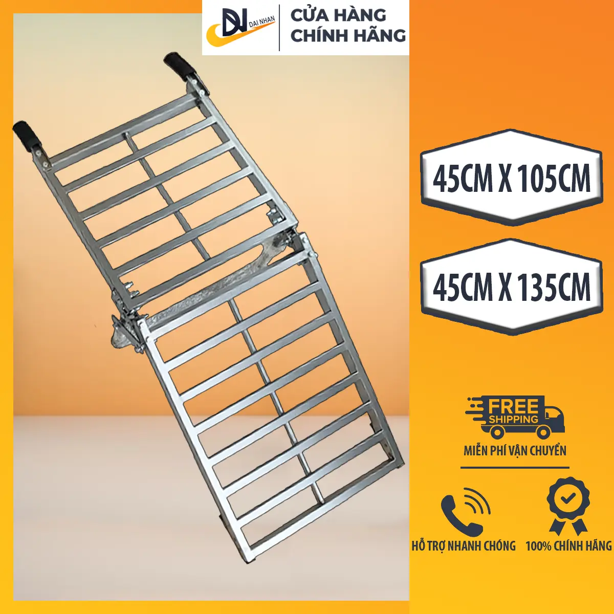 Thang dắt xe máy gấp gọn thông minh Đại Nhân, chất liệu thép chắc chắn, sơn tĩnh điện, cho bậc từ 35cm trở lên