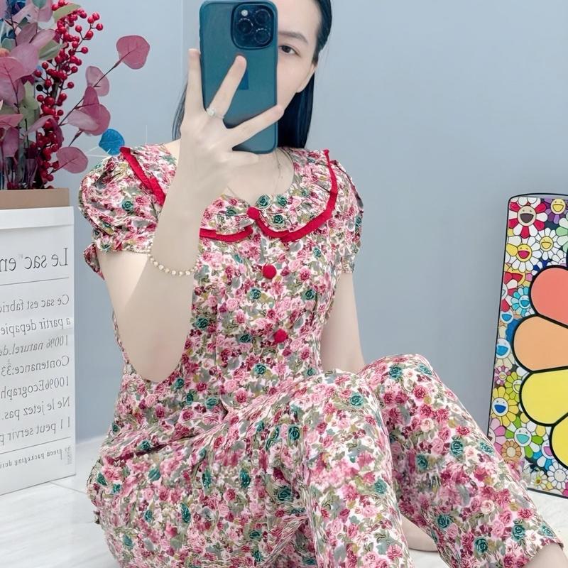 Đồ bộ dài chất liệu mango loại 1 có 4 size 43-77kg - Áo Top Tay Loe Ống Loe Ong Voi set  đồ