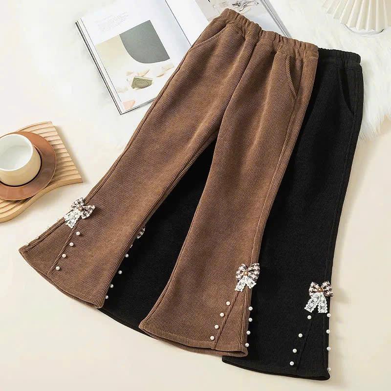  Quần Nhung Tăm Dày Dặn Dáng Loe Đính Nơ Ngọc Siêu Xinh Cho Bé Gái 