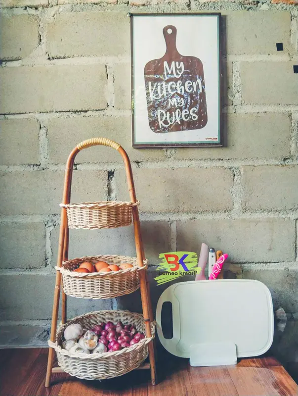 Keranjang Bawang / Rak Bumbu Rotan Susun / Tempat Rempah Dapur kitchen susun hitam 1