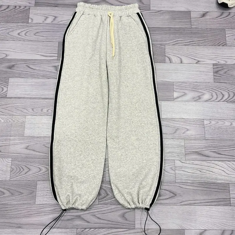 Quần dài ống rộng nỉ ngoại viền 2 sọc basic rút lai lưng chun unisex nam nữ 7