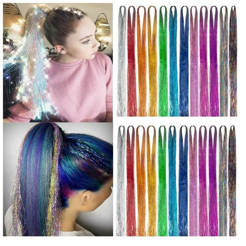 Phần Mở Rộng Tóc Lấp Lánh 3d, 200 Sợi, Lấp Lánh, Dài 90Cm, Dành Cho Phụ Nữ, Phong Cách Hippie