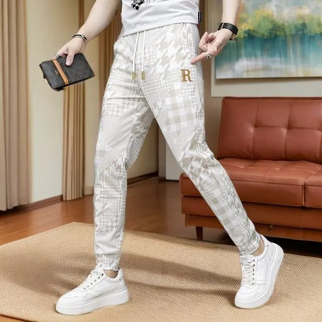 Jacquard casual pants men's nine-point harem pants