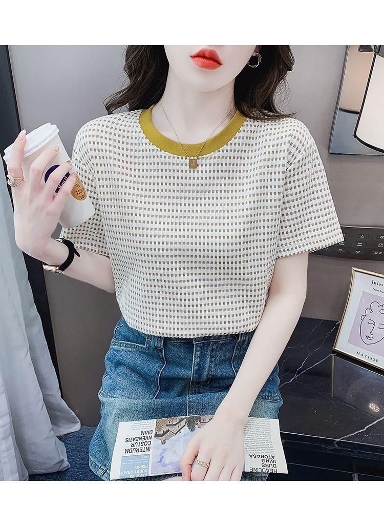 Product Introduction of Áo Phông Ngắn Tay Vai Nhỏ Chất Lượng Cao, Thiết Kế Đẹp, Dành Cho Nữ, Bộ Sưu Tập Mùa Hè Năm 2025 Mới, Dễ Phối Đồ, Trông Trẻ Trung, Phong Cách Phương Tây, Áo Màu Tương Phản, Áo Phông Instop Áo Phông Nữ Thời Trang Đường Phố  Ss22, Dành Cho Nữ Women Cổ Tròn 21