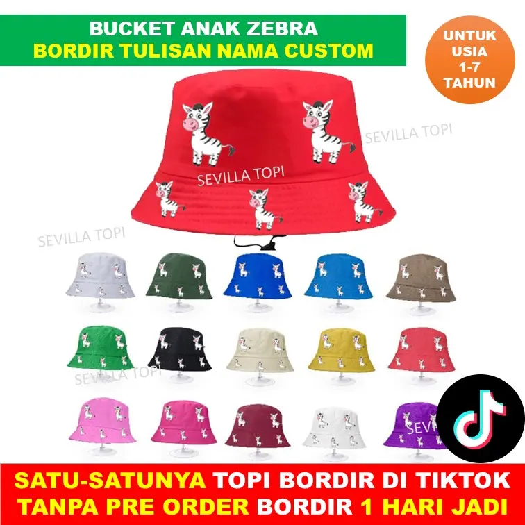 Topi Anak Zebra Bucket Anak Karakter Custom Bordir Nama Anak Usia 1 - 6 Tahun 3