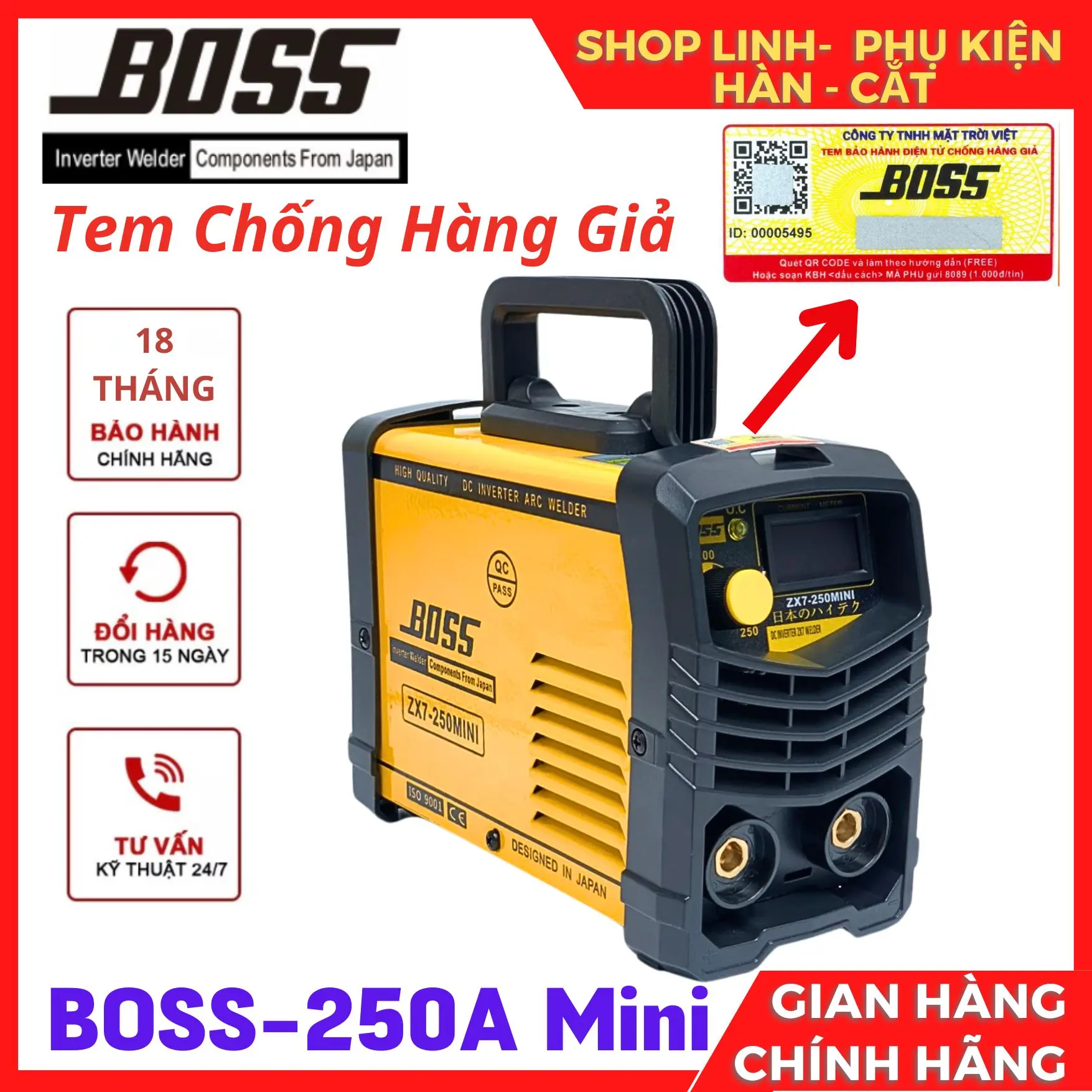Máy hàn Boss ZX7 250 mini hàng công ty chính hãng, nhập khẩu trực tiếp Nhật Bản.