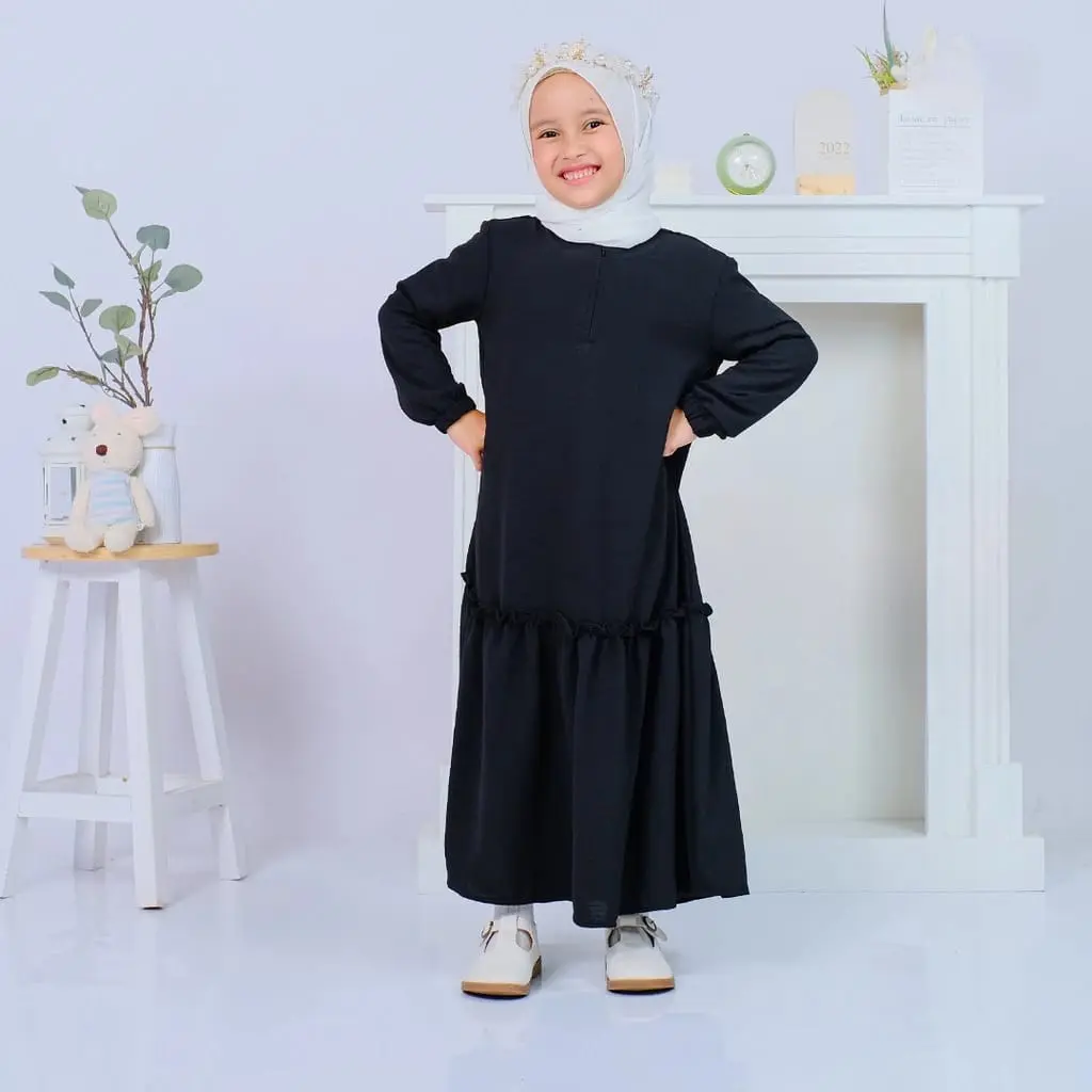 Layla Dress Kids / Gamis anak / Gamis Crinkle Anak / baju muslim anak ironless / Gamis polos anak