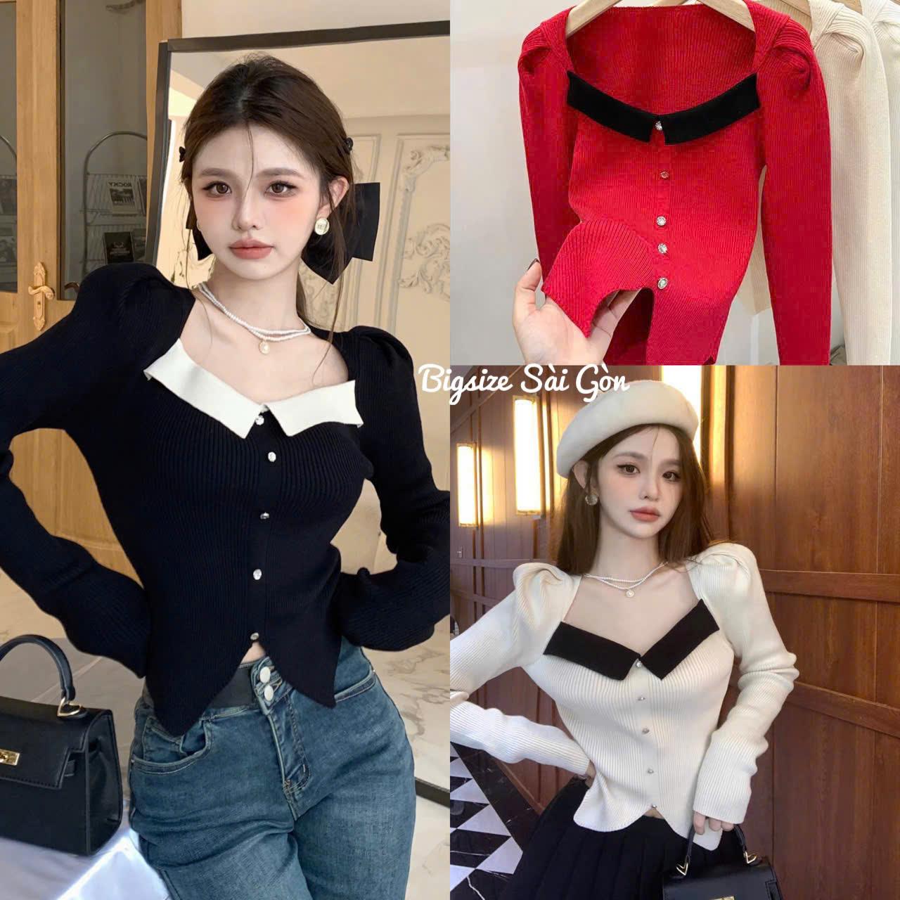 Áo Thun Tay Thu Đông Cổ Vuông Vải Nỉ Tăm Ấm Áp Cho Mùa Noel 40 - 95Kg Nữ Women Top Nhung - B.1442