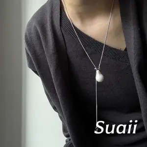 [Suaii] Kalung Gantung Mutia Bentuk Tidak Biasa Panjang Logam dengan Gaya Minimalis A274