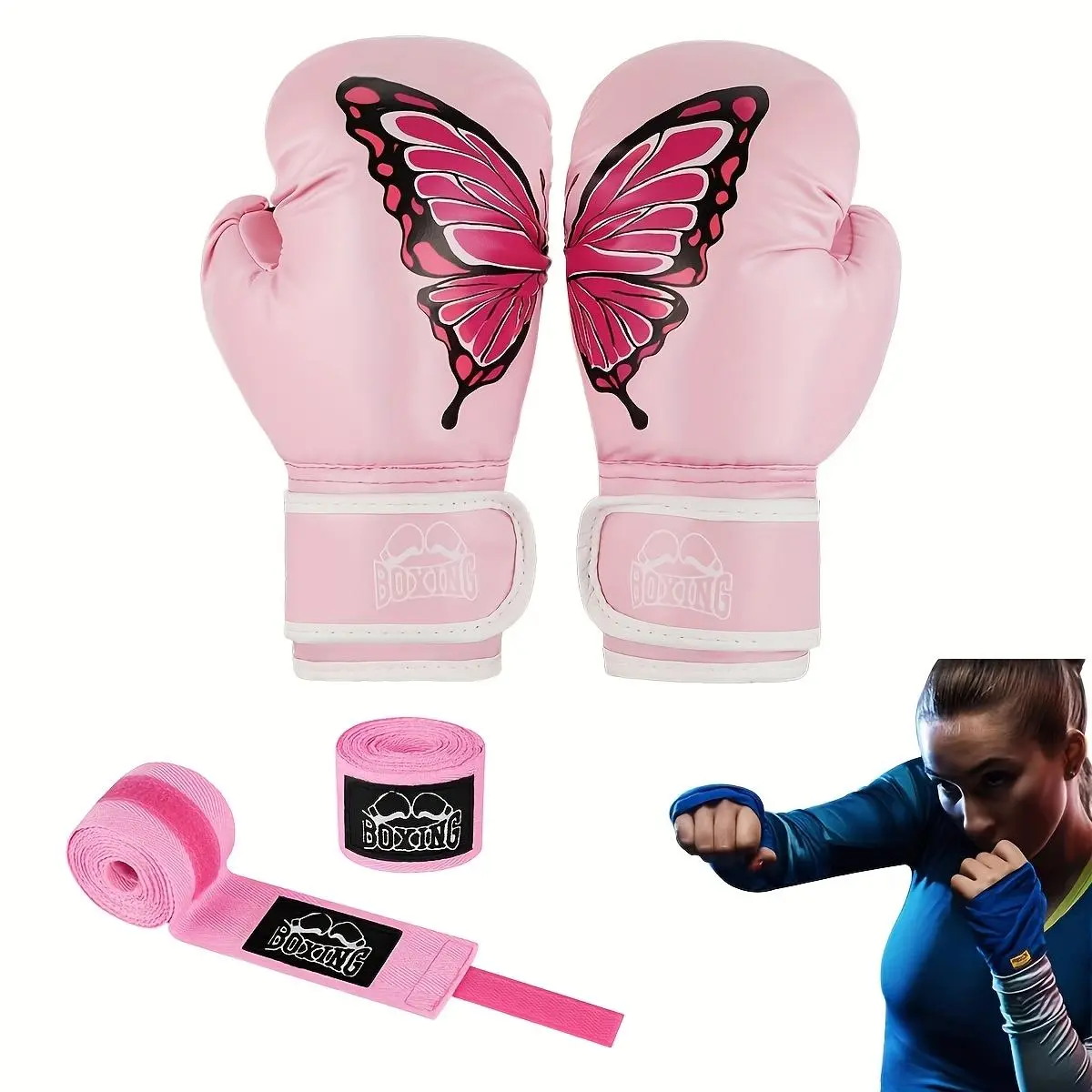 Boxing Gloves with 1 Roll Bandage, 1 Pair Professional Training Boxing Gloves, Boxing Training Equipment for Women & Men