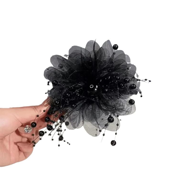 Product Introduction of Fashion Black Mesh Flower Hair Clip Women Shark Ponytail Clip Headdress Temperament Flower Hair Claw Headwear 21