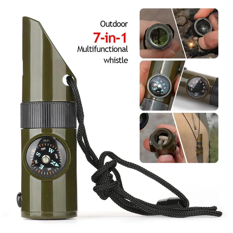 Product Introduction of 7 in 1 Multifunction Whistle Portable Emergency Survival Whistle with Compass Thermometer Flashlight Camping Hiking Outdoor Tool 22
